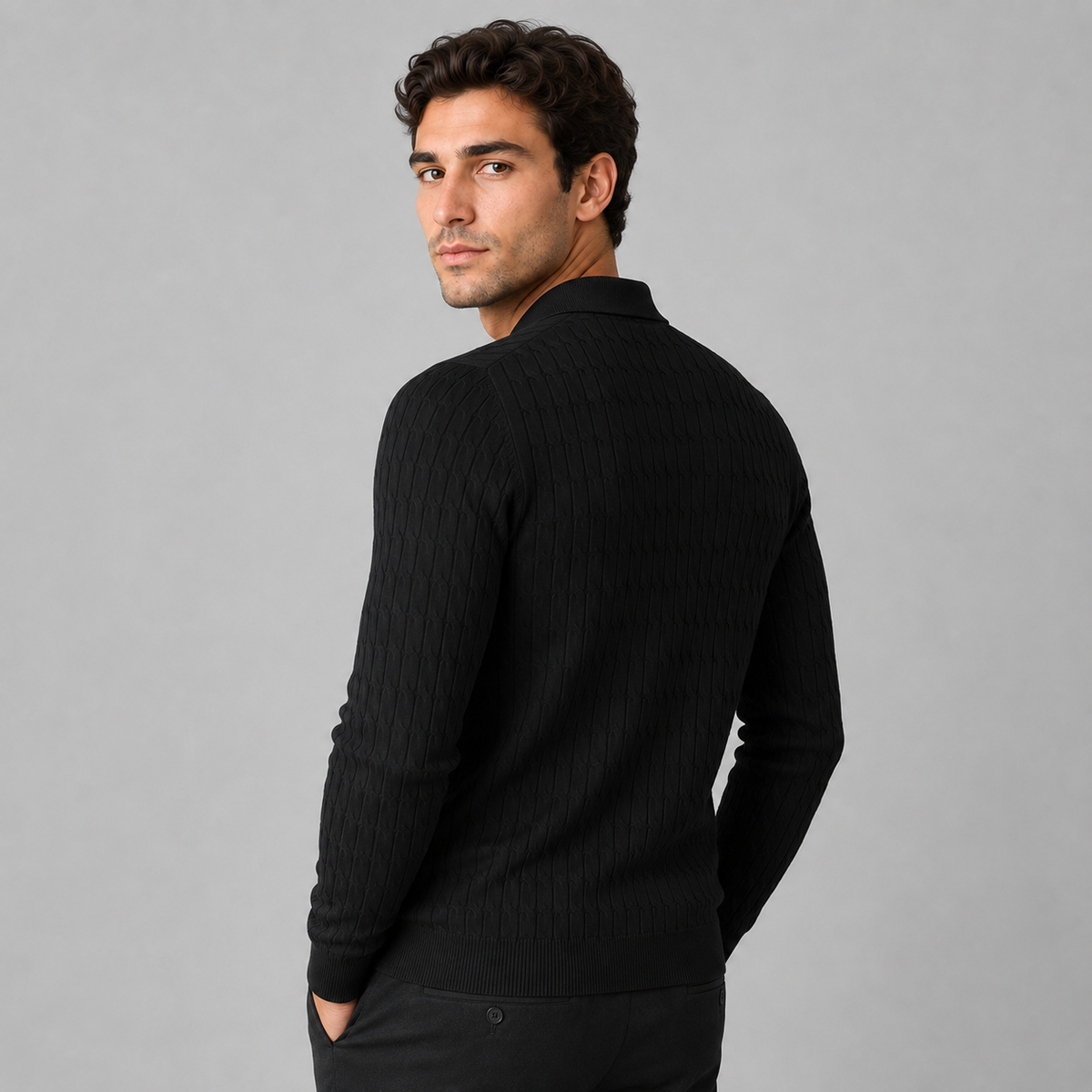 Montarello Men's Polo Sweater with Contrast Collar and Loose Fit