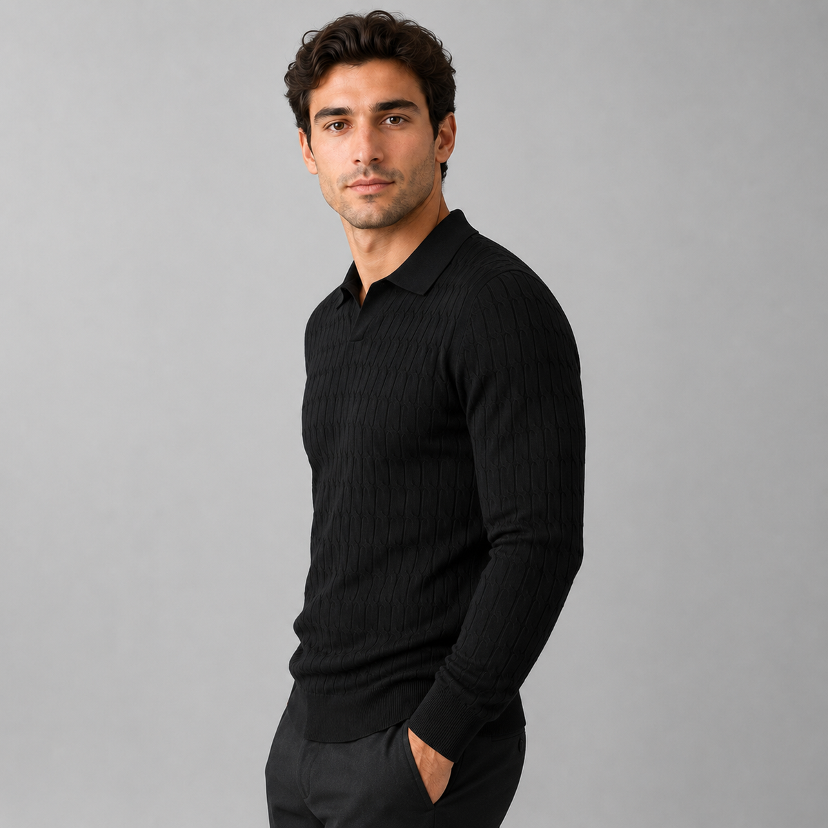 Montarello Men's Polo Sweater with Contrast Collar and Loose Fit