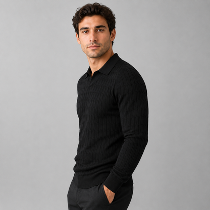 Montarello Men's Polo Sweater with Contrast Collar and Loose Fit