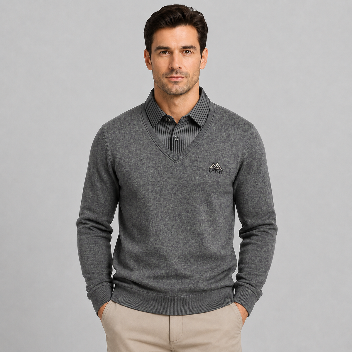Montarello Men's Polo Sweater with Fleece Lining and Mock Layer