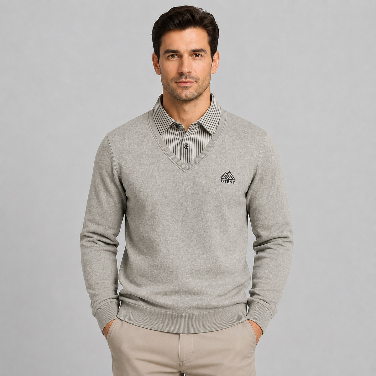 Montarello Men's Polo Sweater with Fleece Lining and Mock Layer