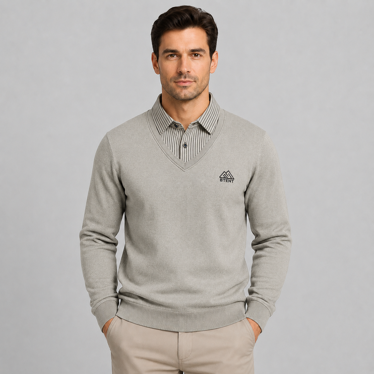 Montarello Men's Polo Sweater with Fleece Lining and Mock Layer