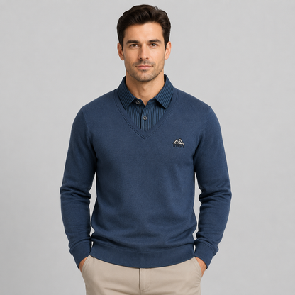 Montarello Men's Polo Sweater with Fleece Lining and Mock Layer