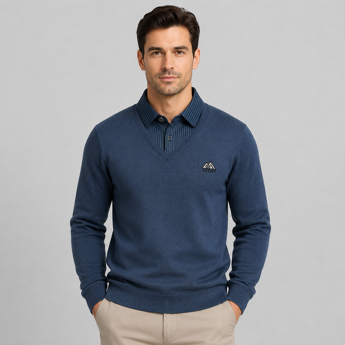 Montarello Men's Polo Sweater with Fleece Lining and Mock Layer