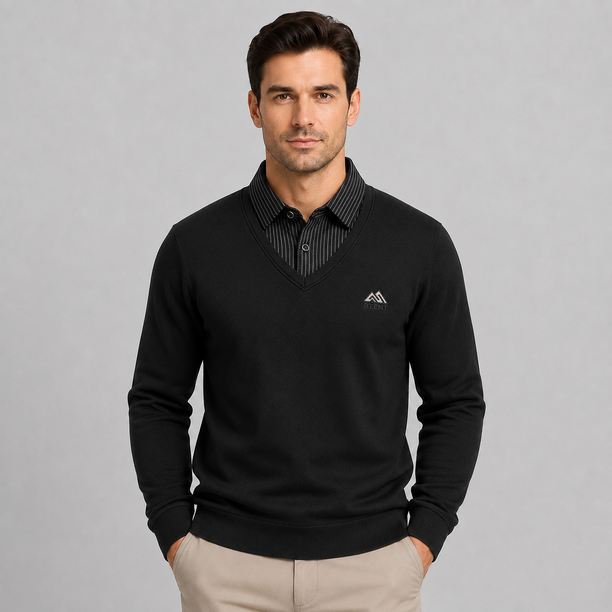 Montarello Men's Polo Sweater with Fleece Lining and Mock Layer