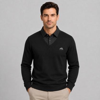 Montarello Men's Polo Sweater with Fleece Lining and Mock Layer