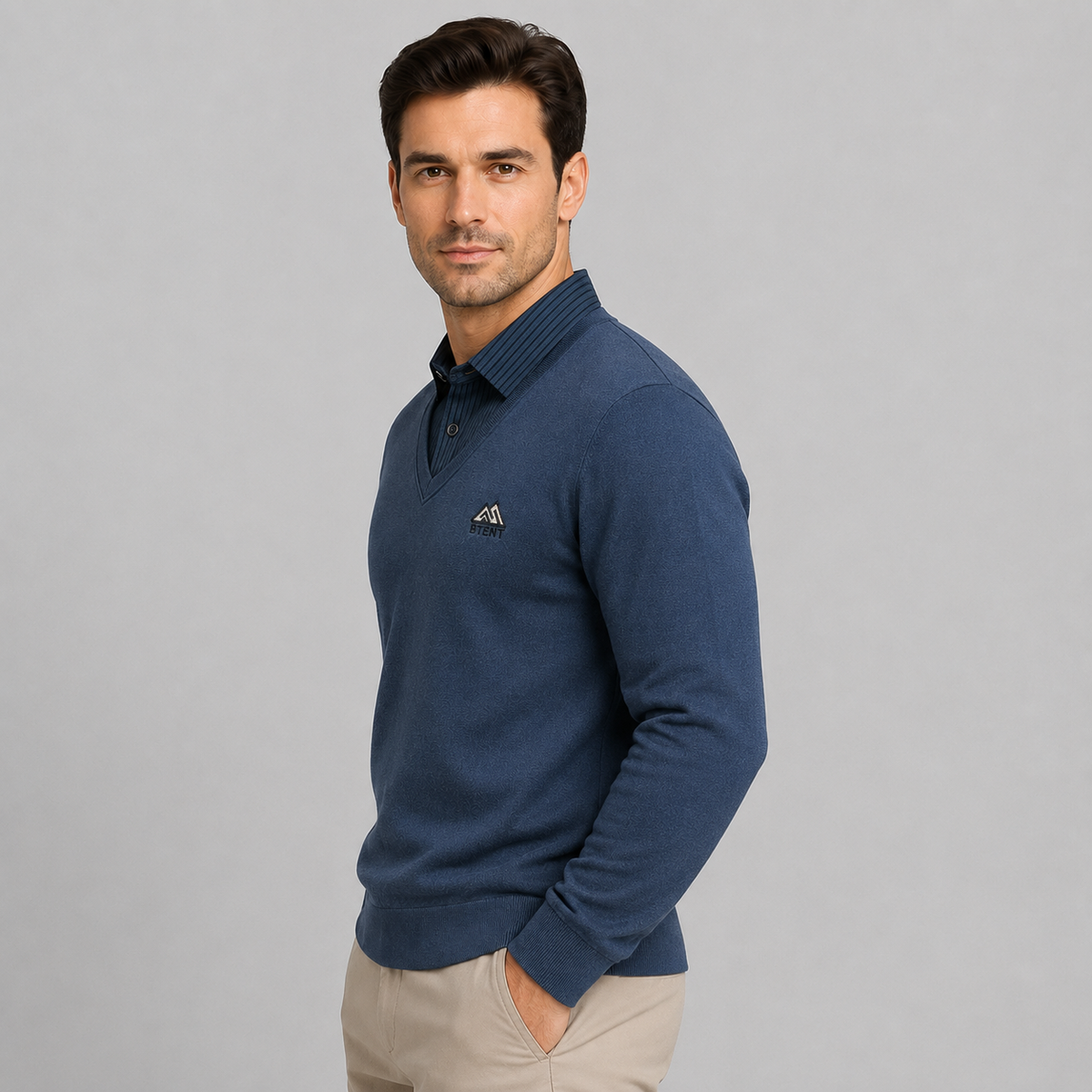Montarello Men's Polo Sweater with Fleece Lining and Mock Layer
