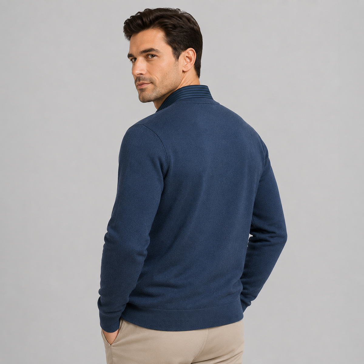 Montarello Men's Polo Sweater with Fleece Lining and Mock Layer