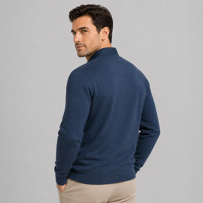 Montarello Men's Polo Sweater with Fleece Lining and Mock Layer