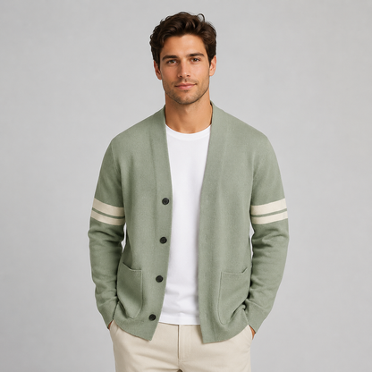 Montarello Men's Cardigan with Varsity Sleeve Stripes