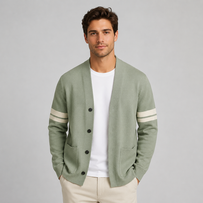Montarello Men's Cardigan with Varsity Sleeve Stripes