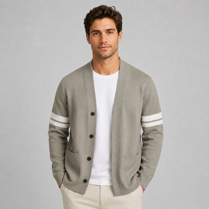 Montarello Men's Cardigan with Varsity Sleeve Stripes