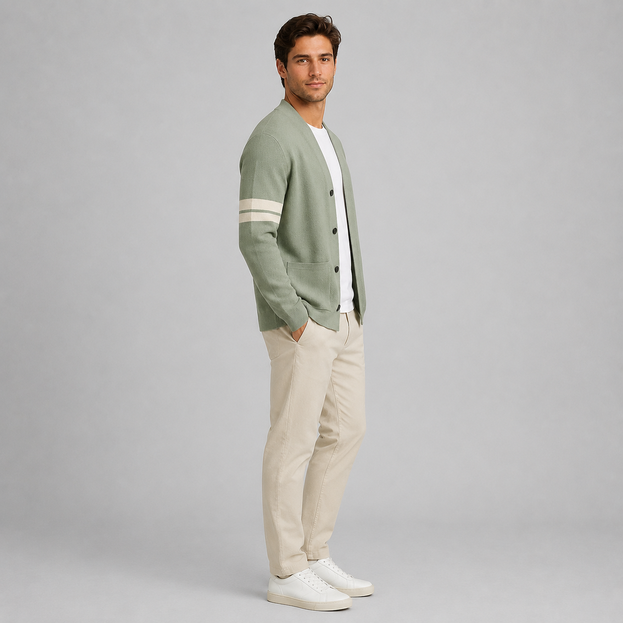 Montarello Men's Cardigan with Varsity Sleeve Stripes