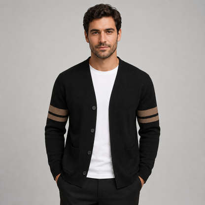 Montarello Men's Cardigan with Varsity Sleeve Stripes