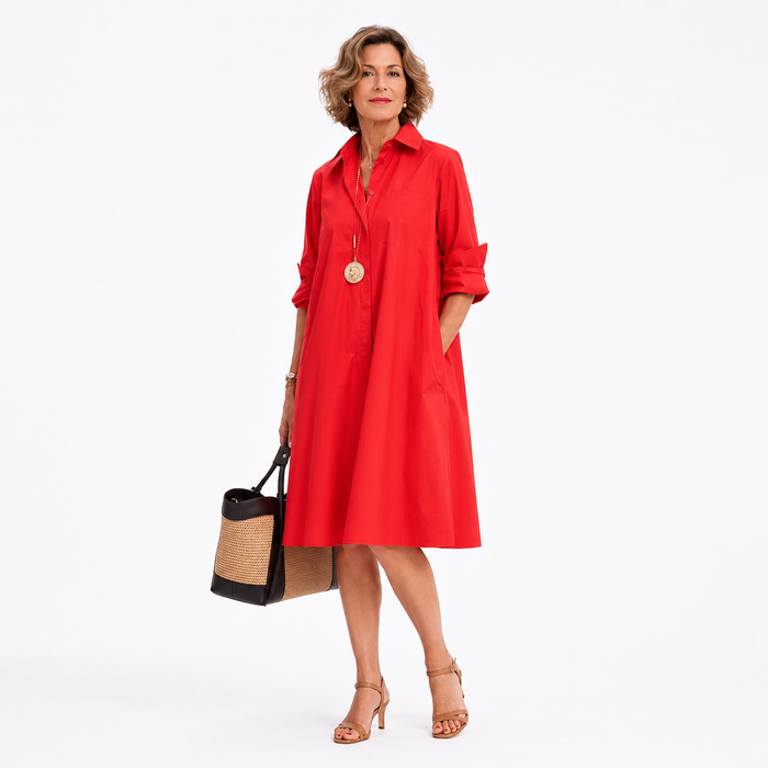 Montarello Women's Belted Button-Front Flowing Midi Shirt Dress