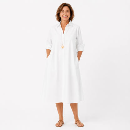Montarello Women's Belted Button-Front Flowing Midi Shirt Dress