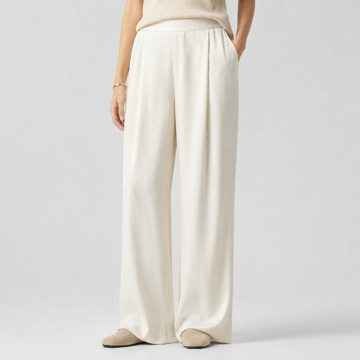 Montarello Women's Satin-Look Wide Leg Trousers with High Waist