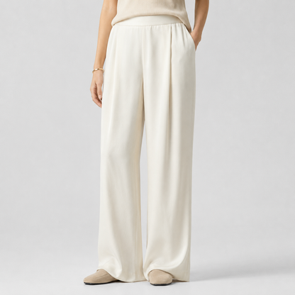Montarello Women's Satin-Look Wide Leg Trousers with High Waist