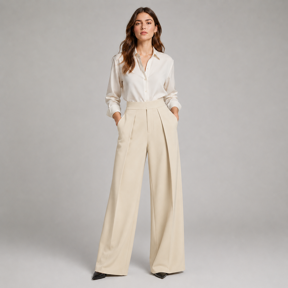 Montarello Women's Pleated Wide Leg Trousers with High Waist