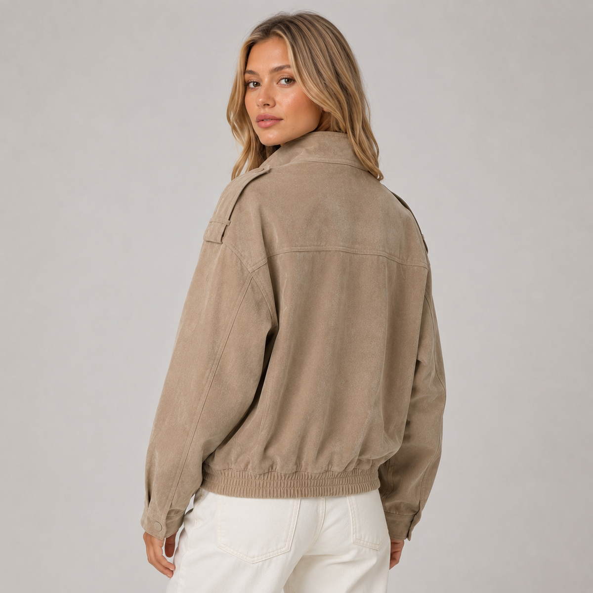 Montarello Women's Suede-Look Bomber Jacket with Pockets
