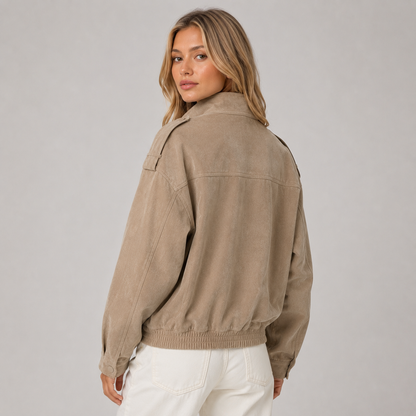 Montarello Women's Suede-Look Bomber Jacket with Pockets