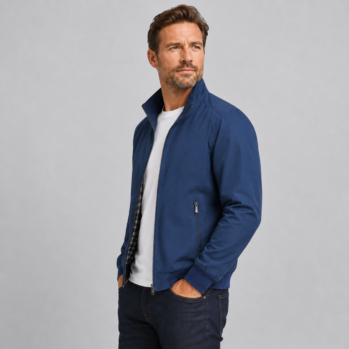 Montarello Men's Slim Fit Bomber Jacket with Stand Collar