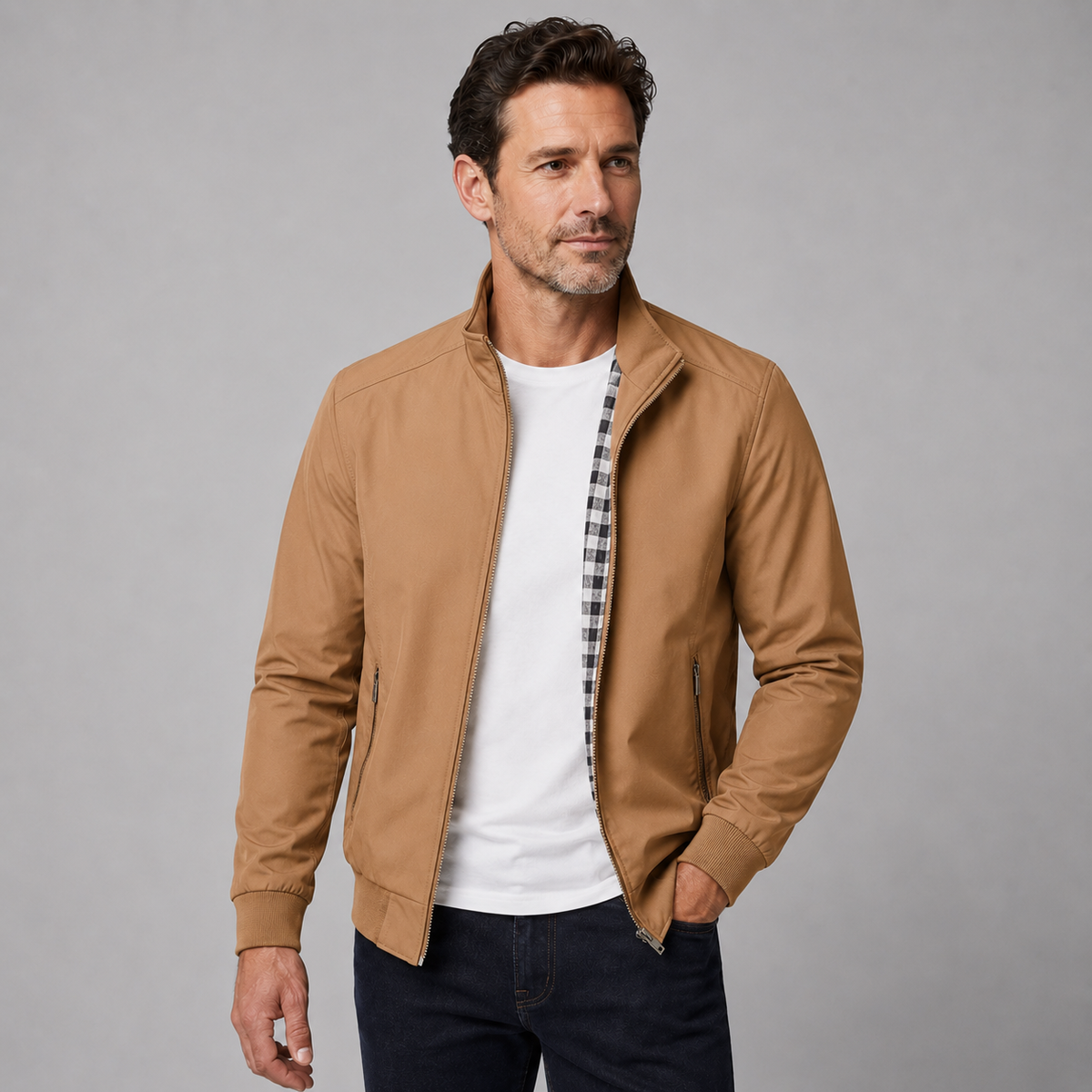Montarello Men's Slim Fit Bomber Jacket with Stand Collar