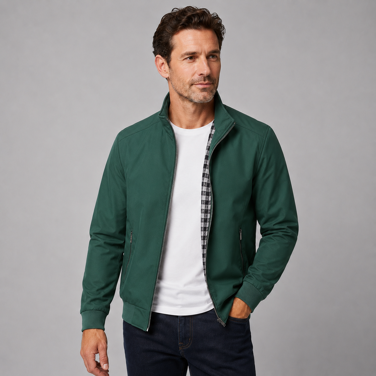 Montarello Men's Slim Fit Bomber Jacket with Stand Collar