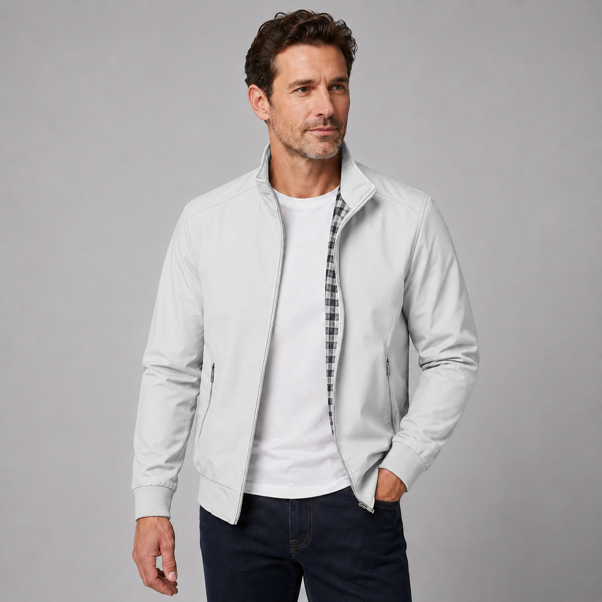 Montarello Men's Slim Fit Bomber Jacket with Stand Collar