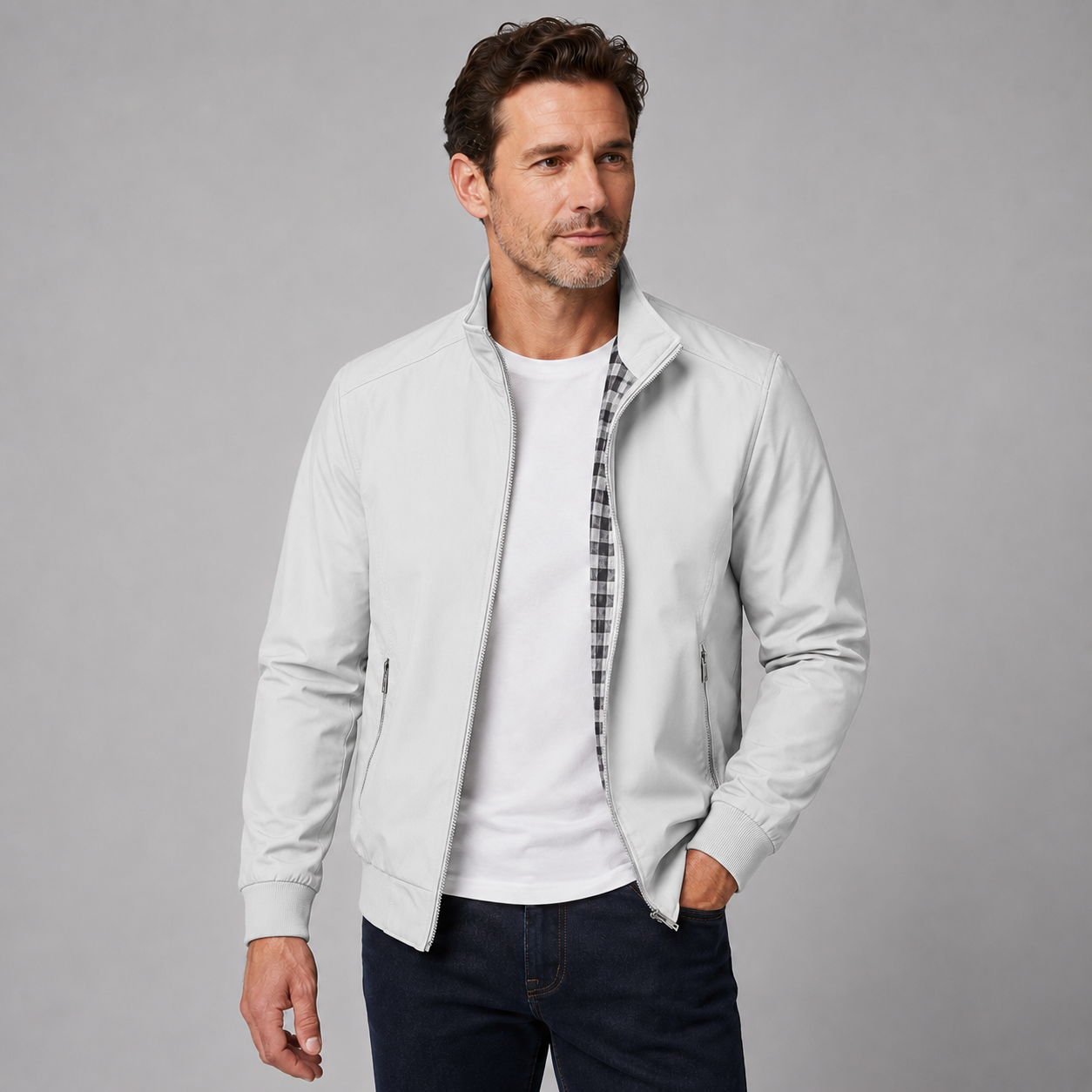 Montarello Men's Slim Fit Bomber Jacket with Stand Collar