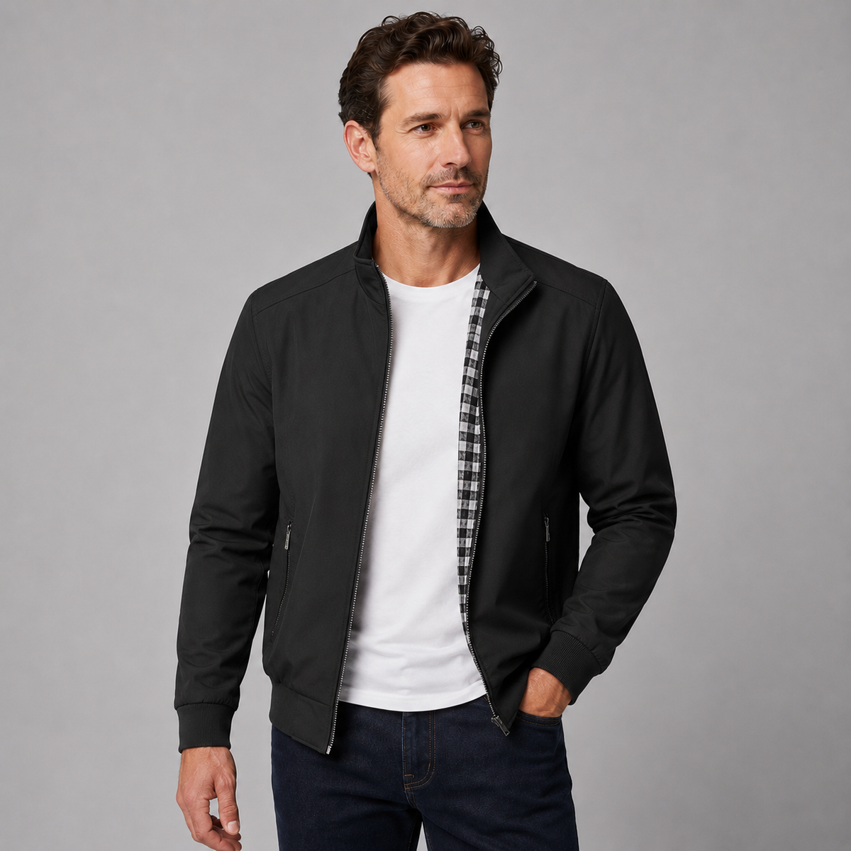 Montarello Men's Slim Fit Bomber Jacket with Stand Collar