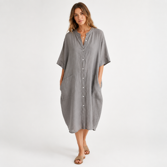 Montarello Women's Linen-Look Shirt Dress Button-Front Midi