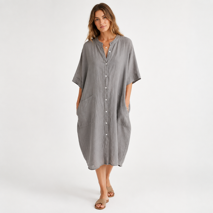 Montarello Women's Linen-Look Shirt Dress Button-Front Midi