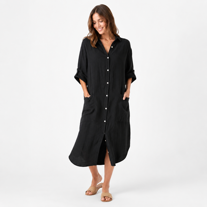 Montarello Women's Linen-Look Shirt Dress Button-Front Midi