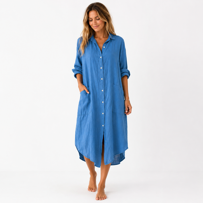 Montarello Women's Linen-Look Shirt Dress Button-Front Midi