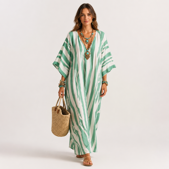 Montarello Women's Striped Resort Kaftan Maxi Beach Cover-Up Dress
