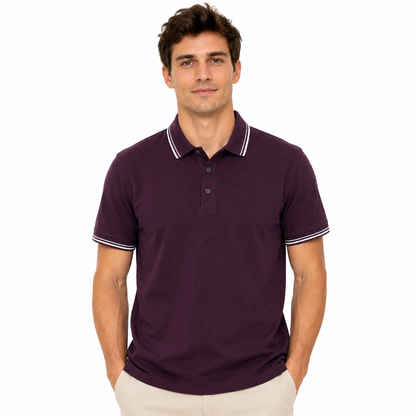 Montarello Men's Piqué Cotton Short-Sleeve Polo Shirt Contrast Trim