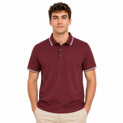Montarello Men's Piqué Cotton Short-Sleeve Polo Shirt Contrast Trim