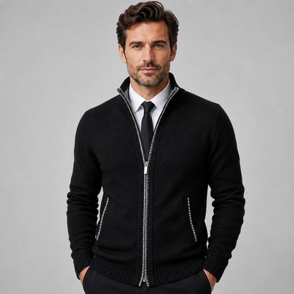 Montarello Men's Fleece Zip-Up Cardigan with Stand Collar