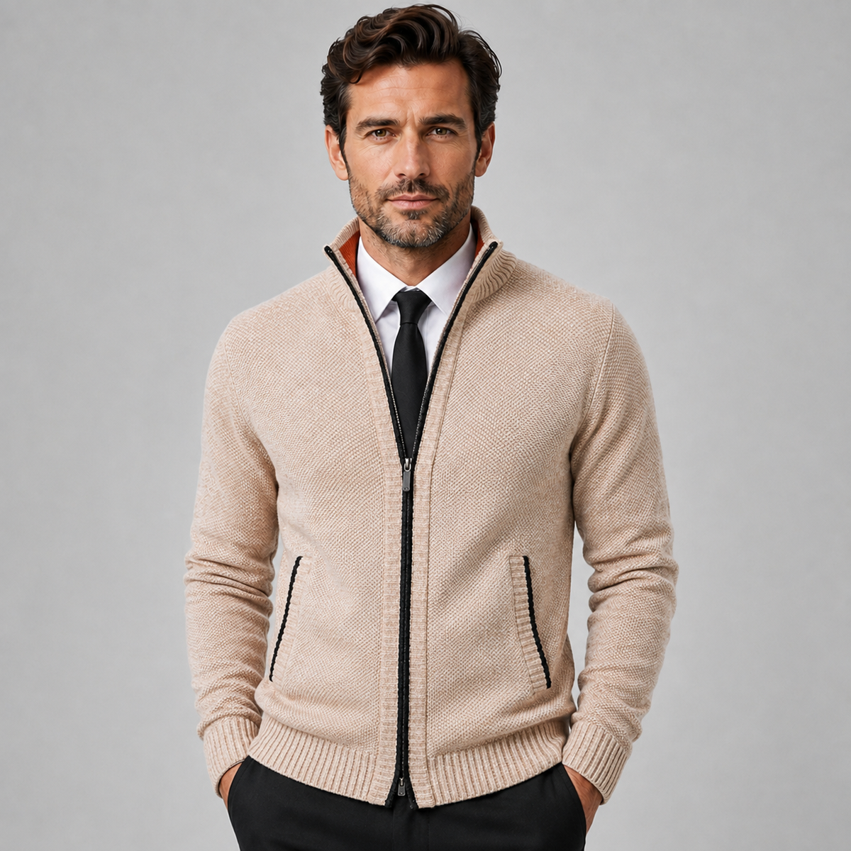 Montarello Men's Fleece Zip-Up Cardigan with Stand Collar