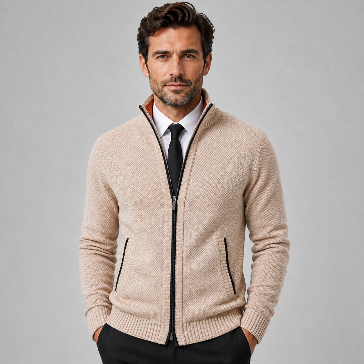Montarello Men's Fleece Zip-Up Cardigan with Stand Collar