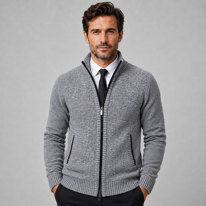 Montarello Men's Fleece Zip-Up Cardigan with Stand Collar