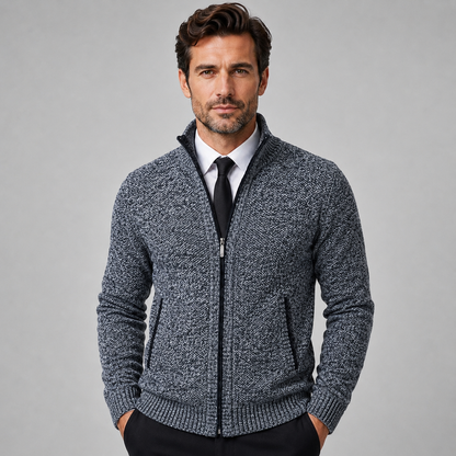 Montarello Men's Fleece Zip-Up Cardigan with Stand Collar