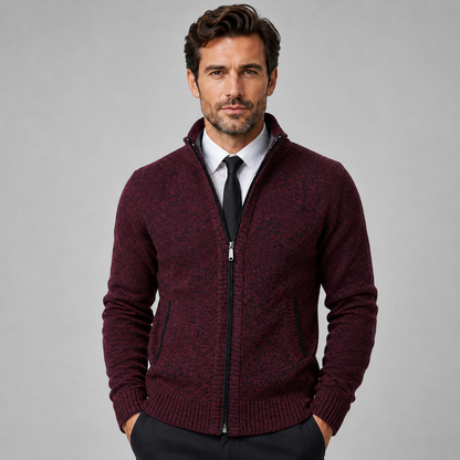Montarello Men's Fleece Zip-Up Cardigan with Stand Collar