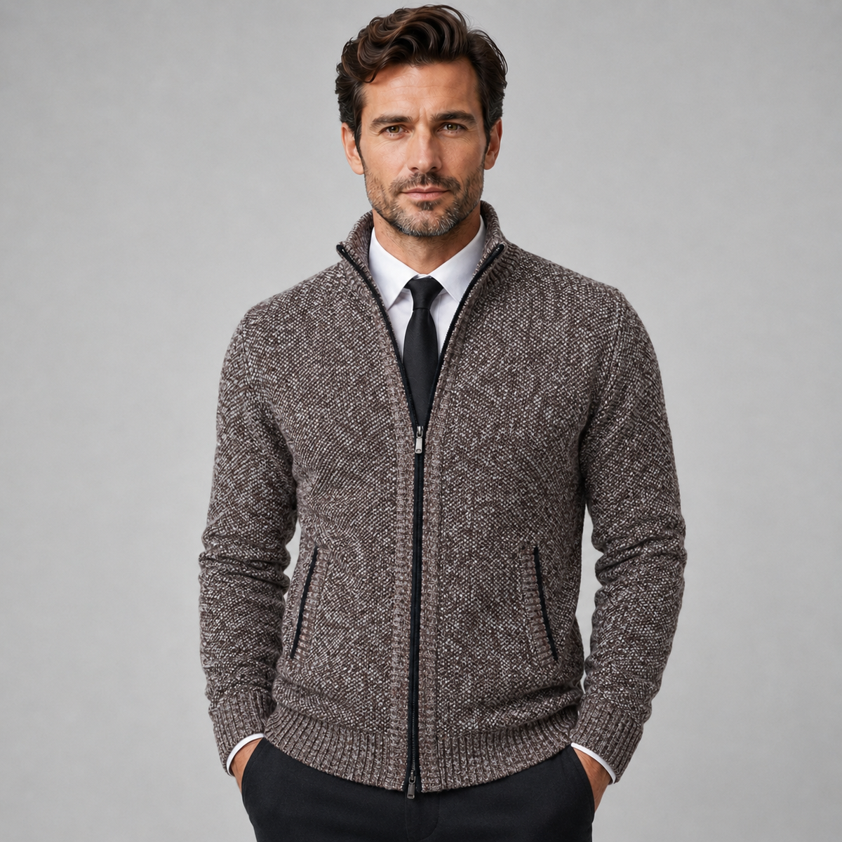 Montarello Men's Fleece Zip-Up Cardigan with Stand Collar
