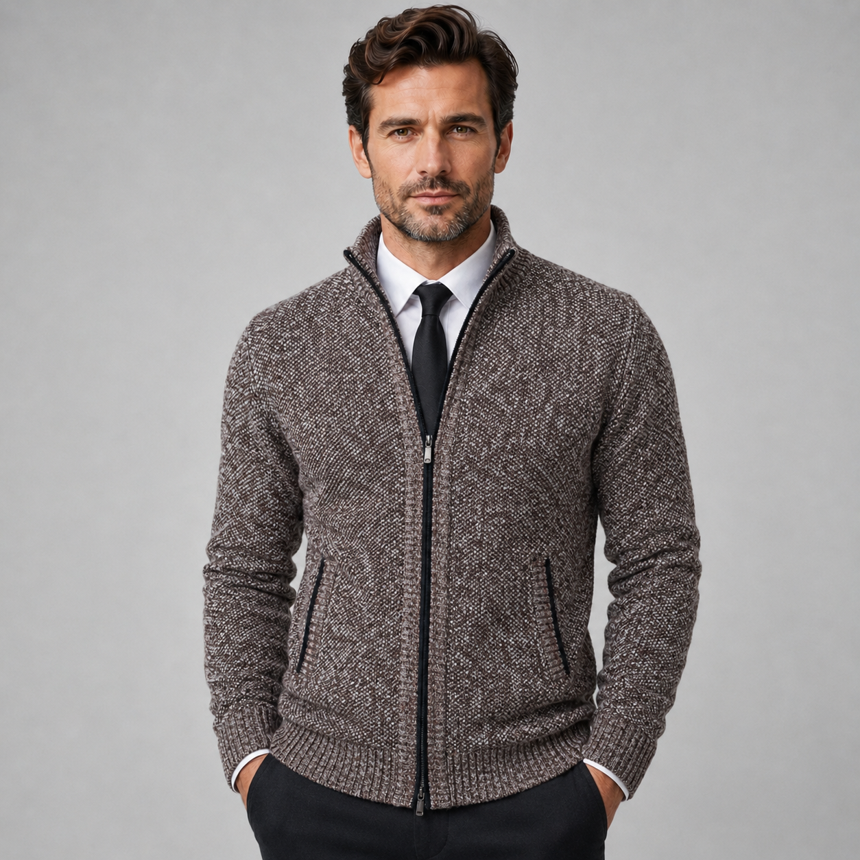 Montarello Men's Fleece Zip-Up Cardigan with Stand Collar