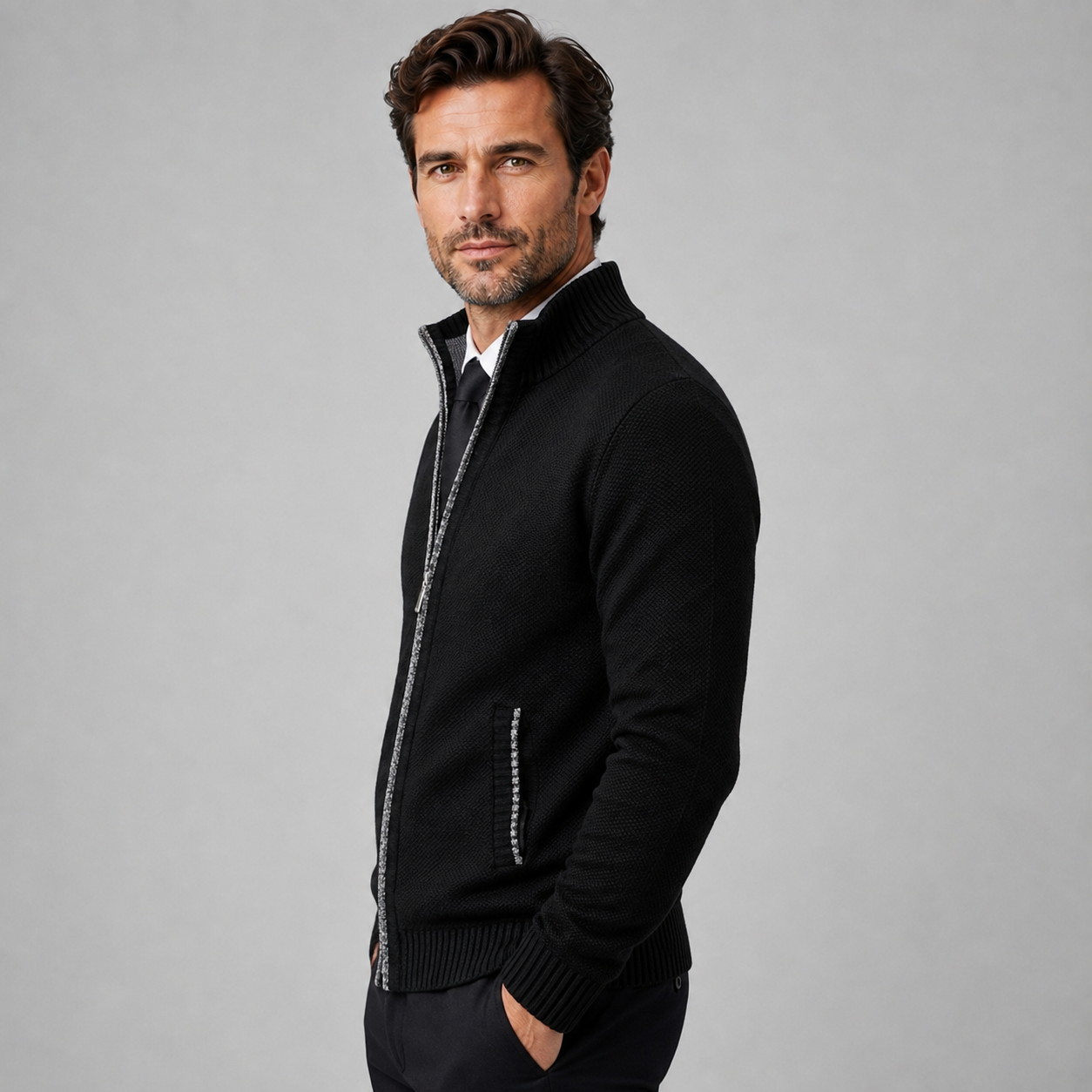 Montarello Men's Fleece Zip-Up Cardigan with Stand Collar