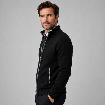 Montarello Men's Fleece Zip-Up Cardigan with Stand Collar
