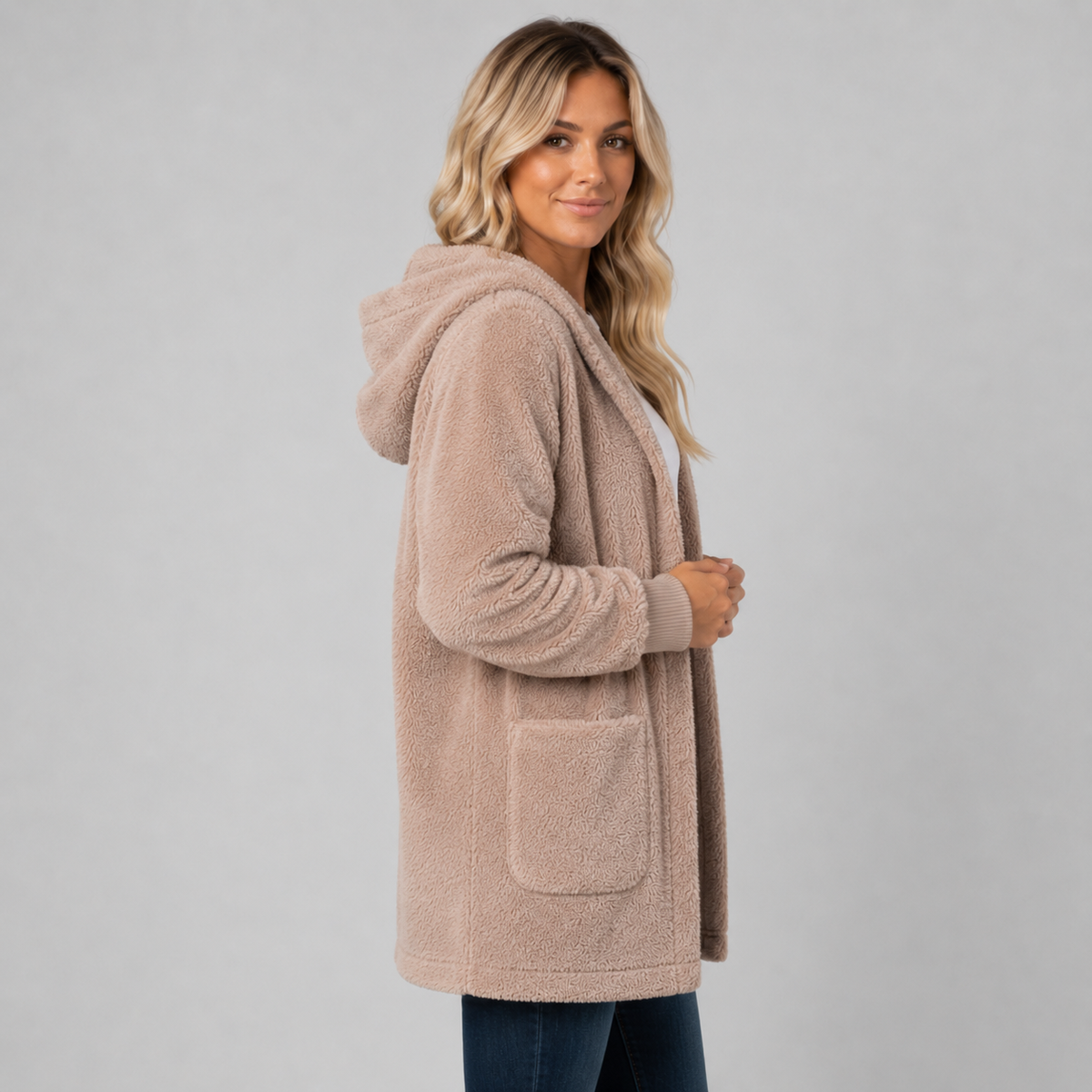 Montarello Women's Longline Fleece Cardigan with Hood