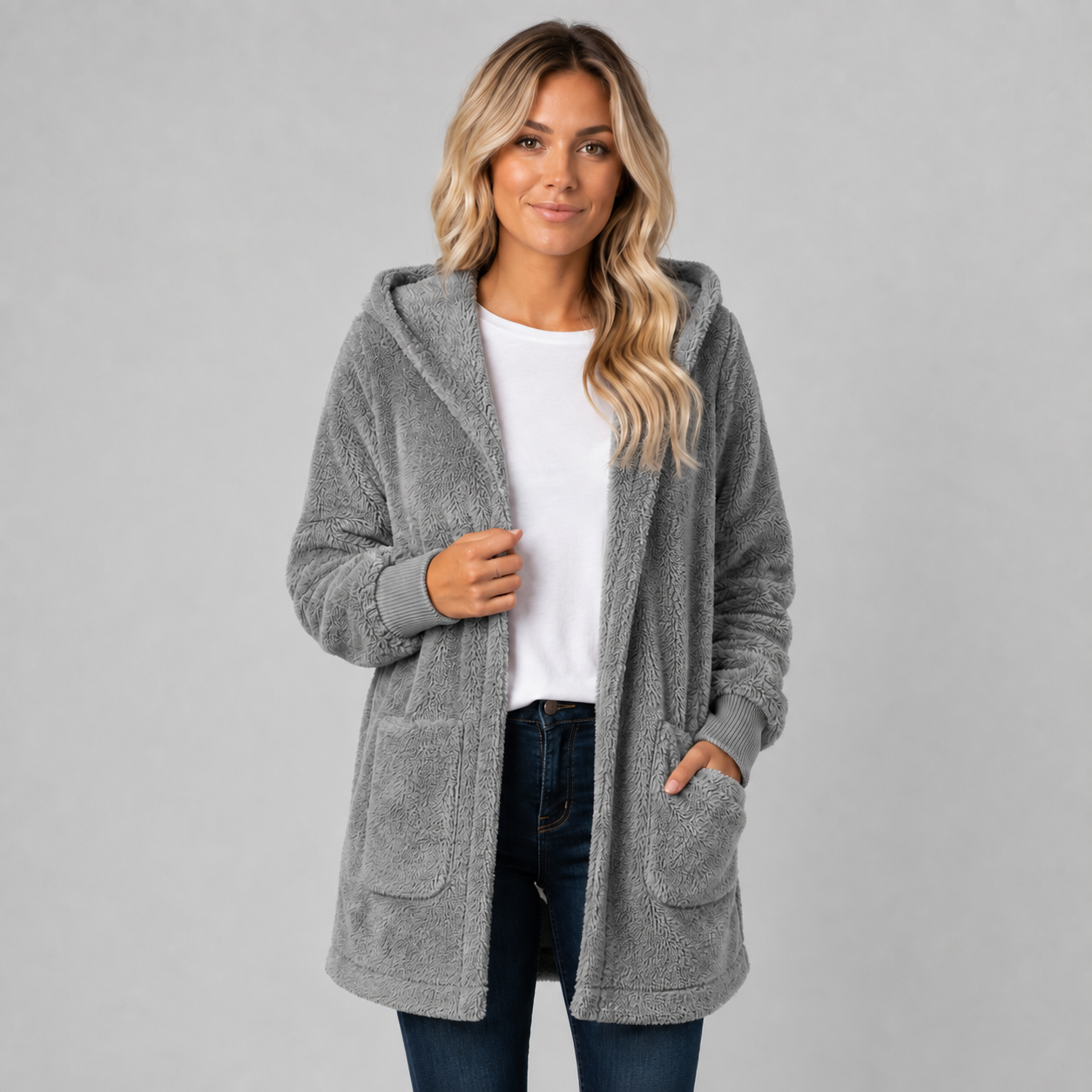 Montarello Women's Longline Fleece Cardigan with Hood